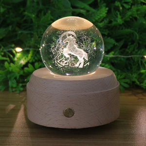 Moon Crystal Ball LED Night Light Wooden Rotary Music Box Birthday Gift