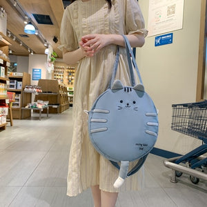 Cute Cat Round Shape Canvas Shoulder Tote Bag