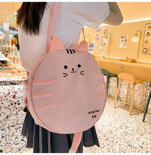 Cute Cat Round Shape Canvas Shoulder Tote Bag