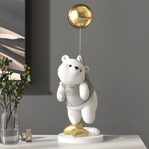 Cute Balloon Polar Bear Resin Statue Sculpture Office Desk Decor
