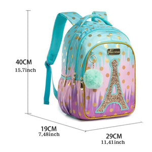 Cute Eiffel Sequin Blue&Pink Gradient Color School Bag Backpack for Kids