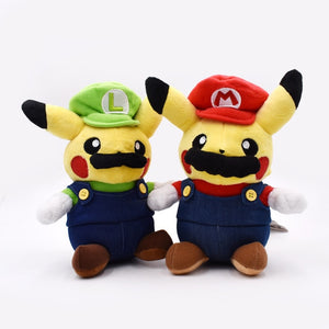 Cute Pikachu Cosplay Super Mario Suit Plush Stuffed Toy Doll