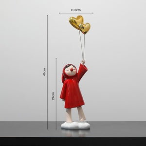 Cute Heart Balloon Girl Resin Statue Sculpture Home Decor