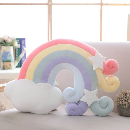 Rainbow Princess Crown Plush Stuffed Pillow for Girl Room Sofa Decor