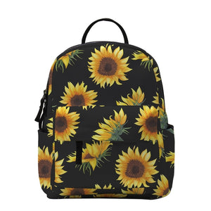 Cute Sunflower Printing Mini Black Backpack School Backpack For Girls