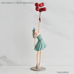 Cute Balloon Women Girls Resin Model Statue Home Decor