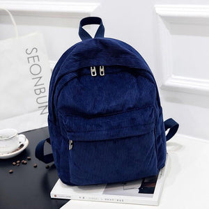 Retro Solid Color Corduroy Backpack Bookbag