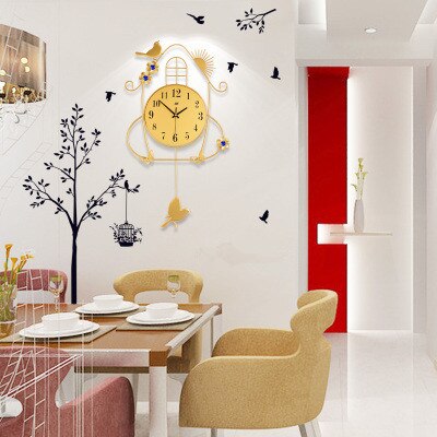 Iron Craft Bird House Swing Hanging Bird 12 Inch Pendulum Wall Clock
