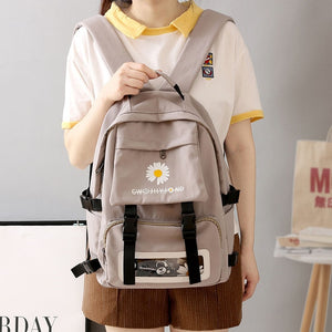 White Daisy Flower Oxford Cloth Waterproof School Bag Backpack for Teenage Girls