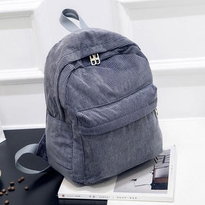 Retro Solid Color Corduroy Backpack Bookbag