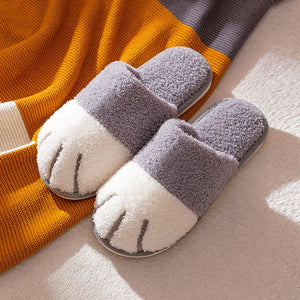 Cute Cat Fluffy Paw Women Fur Plush Indoor Home Slippers Shoes