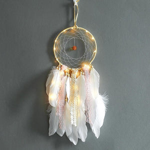 Circle Lace Ribbons LED Light Dreamcatchers with Feather