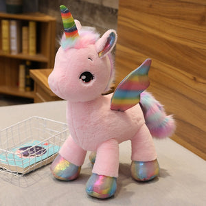 Cuddly Huggable Cute Miracle Rainbow Unicorn Soft Plush Stuffed Toy with Wings
