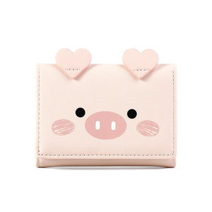 Cartoon Piglet Face Trifold Leather Purse Short Wallet for Girls