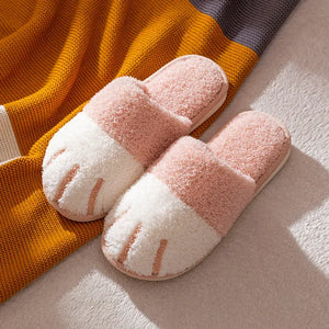 Cute Cat Fluffy Paw Women Fur Plush Indoor Home Slippers Shoes