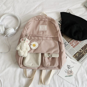 Cute Daisy Flower Nylon School Bag Backpack for Teenage Girls