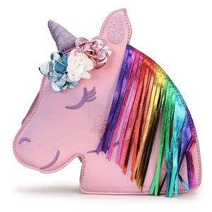Cute Pony Horse Rainbow Tassle Flowers Design Leather Purse Shoulder Bag