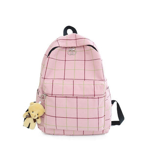 Lovely Small Plaid Canvas Backpack Student Bag for Teenage Girls