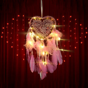 Love Heart Shape LED Night Light Dreamcatcher with Feather