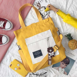 Cute Two-Tone Multifunction Canvas Totes Crossbody Book Bag Backpack