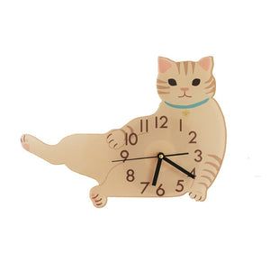 Cartoon White Calico Cat Children's Room Wall Clock