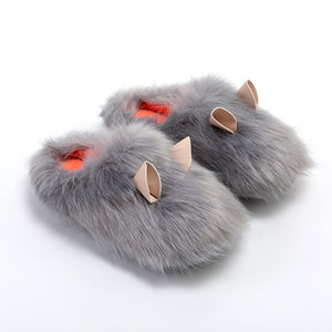 Little Cat Ears Fluffy Fur Indoor Home Slippers Shoes