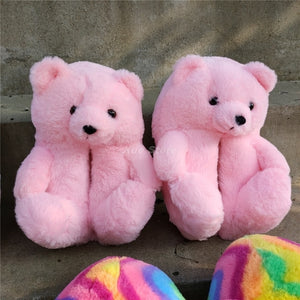 Cute Teddy Bear Furry Faux Fur Indoor Home Slippers Shoes