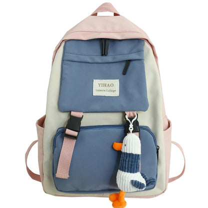 Cute Two-Tone Duck Doll Waterproof Nylon Multipockets Backpack School Bag