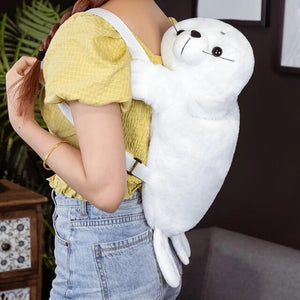 Cute White Seal Soft Plush School Bag Backpack