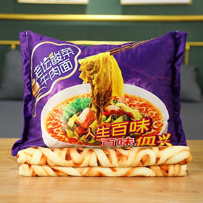 Instant Beef Fried Noodles Stuffed Plush Pillow with Blanket