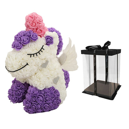 Lovely Unicorn Rose Flower with LED Doll Wedding Valentine's Day Gifts