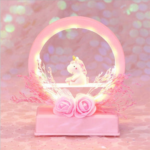 Cartoon Flower Unicorn LED Night Light Lamp Music Box Birthday Gift