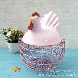 Ceramic Chicken Hen Iron Egg Snack Fruit Storage Basket Kitchen Decoration
