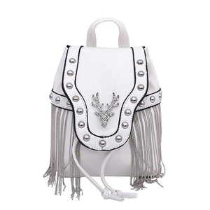 Gothic Reindeer Rivet Leather Handbag Purse Bag with Tassel