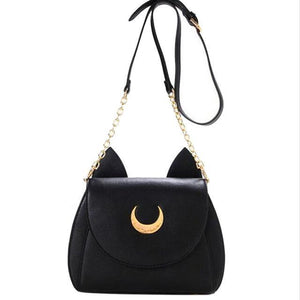 Black Luna Cat Shape Sailor Moon Leather Handbag Shoulder Bag