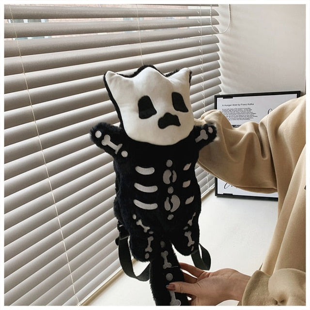 Cute Skull Cat Skeleton Shape Gothic Backpack Purse Bag