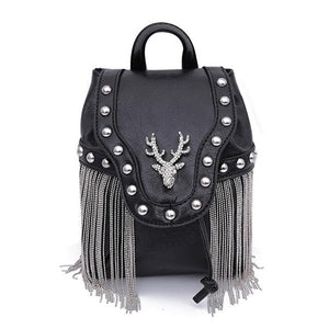 Gothic Reindeer Rivet Leather Handbag Purse Bag with Tassel