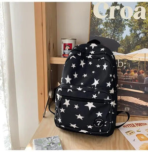 Full Star Print Nylon Backpack School Bag for Teenage Girls