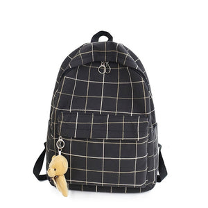 Lovely Small Plaid Canvas Backpack Student Bag for Teenage Girls