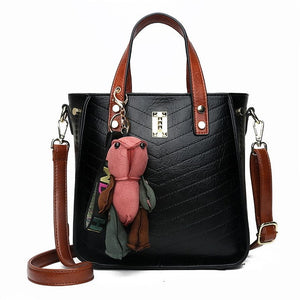 Vintage Rivet Women Handbag Shoulder Bag with Cute Bear Keychain