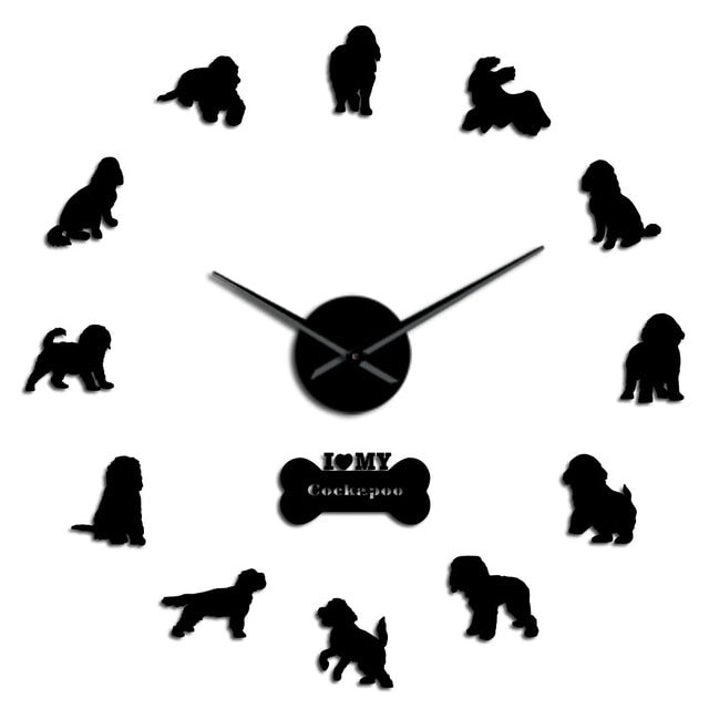Cockapoo Large Frameless DIY Wall Clock Spoodle Dog Lovers Gift