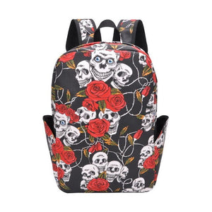 Sugar Skull Rose Floral Large Capacity Canvas Backpack