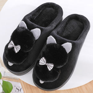 Cute Fluffy Fur Kitten Cat Women Warm Plush Slip On Soft Shoes