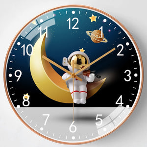 Cute Cartoon Astronaut Space 8 Inch Silent Wall Clock Children Bedroom Decor