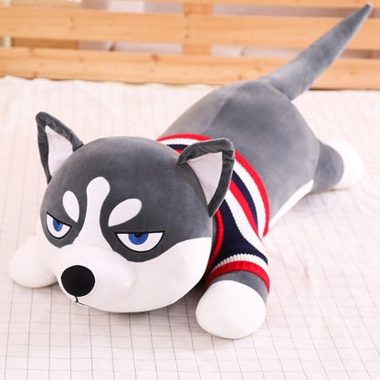 Funny Dressed Siberian Husky Lying Large Size Stuffed Plush Pillow Doll Gift