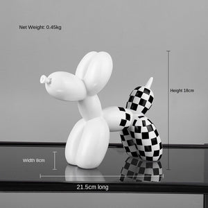 Luxury Balloon Dog Half Checkerboard Resin Sculpture Home Decoration