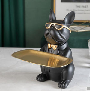 Cool Bulldog with Serving Plate Resin Statue Sculpture Kitchen Table Decoration
