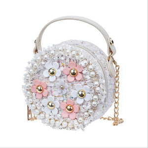 Flower Princess Perl Girls Shoulder Bags