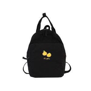 Minimal Fruit embroidery Japanese Text College Backpack School Bag