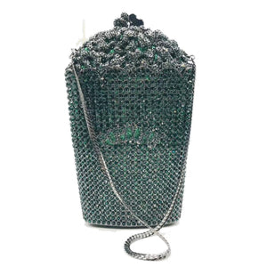 Luxury Crystal Popcorn Bucket Evening Party Purse Shoulder Bag Handbag